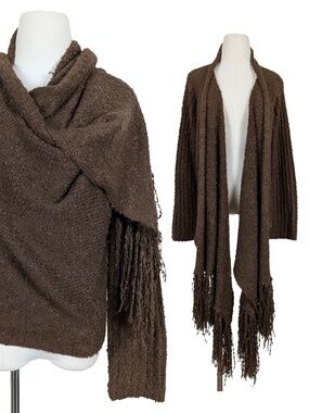 April Cornell Knit Cardigan High Low Size Medium Brown Fringe Boho